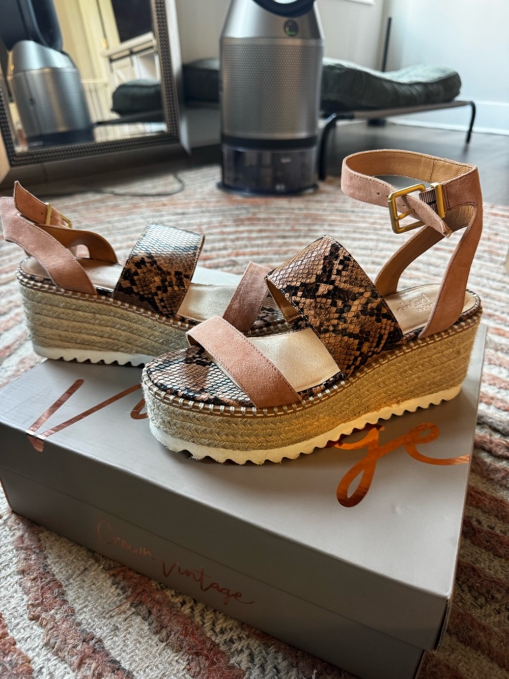 Woven Espadrille Platform Sandal in Blush Snake